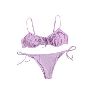 Knot Front Underwire Tie Side 2 Piece Bikini Set Swimsuit, Lilac / Light Purple
